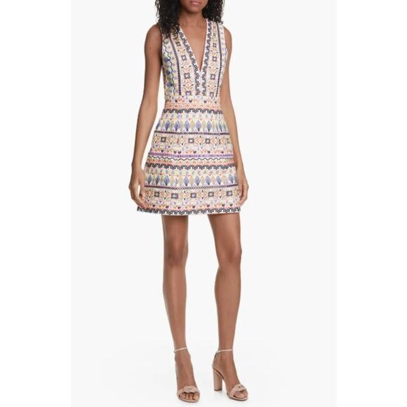 Alice + Olivia Dresses & Skirts - Alice + Olivia White Multicolor Patty V Neck Embroidered Mini Dress Womens 2
